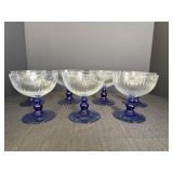 7 cobalt blue stemmed dessert coupe glasses, w/