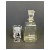 Federal Glass Etched Bride/Groom Glass & Decanter