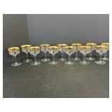 12- 5"  Glass Gold Rimmed Etched Stemware
