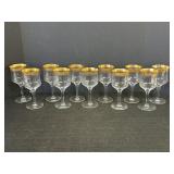 11- 7" Glass Gold Rimmed Etched Stemware