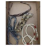 Red Gold-Tone Faux Pearl, Gold-Tone Metal Collar