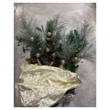 Gold Christmas Tree Skirt, Decorative Floral Picks