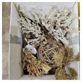 Gold Holiday Decor Twig Ball, Ribbon, Picks