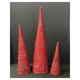3 Red Glitter & Sequin Cone Trees 12.5-24"
