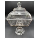 Vtg clear glass 19in compote w/lid