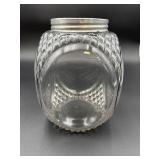 Vtg 8in Glass canister diamond pattern