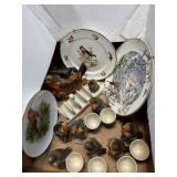 3 decorative bird plates, ceramic bird egg cups,