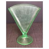 Uranium glass fan vase, 8in tall