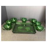 Emerald green (Avon?) pressed glass serving tray &