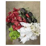 Candle Center Piece & Red & White Poinsettias, &