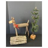 Wooden Reindeer, Wood Pile, & Christmas Tree