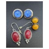 (3) Pr Pierced Earrings, Blue Star Cabochon