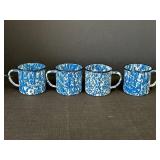 4 Blue & White Swirl Enamelware Cups