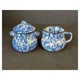 Blue & White Splatter Enamelware Cream & Sugar