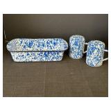 Blue & White Splatter Enamelware Bread Pan &