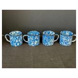 4 Blue & White Swirl Enamelware Cups