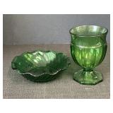 Green Glass 6" Bowl & Goblet