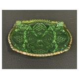Green Pressed Glass Plate W/ Gold Trim