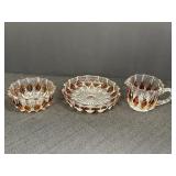 Cut glass, amber-colored diamond pattern, 3pc -