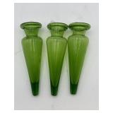3- 9" Green Glass Wall Bud Vase