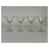 4- 5" Uranium Green Glass Etched Stemware