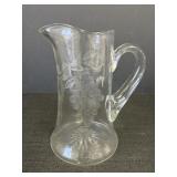 9" Glass Etched Grapes Pitcher