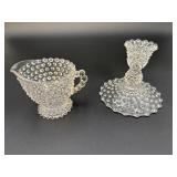 Vtg hobnail creamer & candlestick