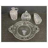 Glass 12.5in Handled Bread Plate, Etched Wine