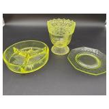 Vaseline Glass Divided Dish, Plate & Candy Dish