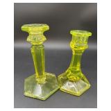 Vaseline Glass Candlesticks