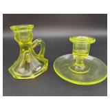 Vaseline Glass Candlestick Holders
