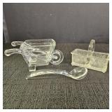 Vintage Glass Wheelbarrow & Basket Dish w/ Spoon