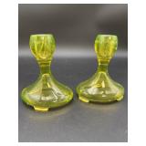 Vaseline Fostoria Glass Candlestick Holders