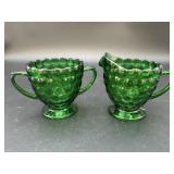 Vtg. Green Bubble Cream & Sugar