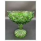 Green Glass Pedestal Candy Dish