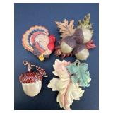 (4) Brooches, Ceramic Acorn, Resin Turkey