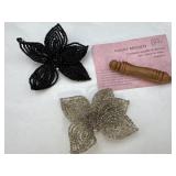 Black & Iridescent Seed Beaded Brooches &