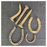 3 Antique Horse Shoes & 3 large nails