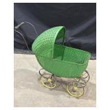 Vtg wicker & metal baby doll buggy, 24 x 9 x 21in