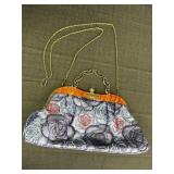 Beaded Rose Pattern Clutch Bag w/ Brass