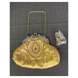 Beaded Clutch Satin Evening Bag w/ Brass