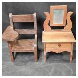 Vintage Doll School Desk Chair and Vanity