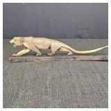 Hand-Carved Wooden Sculpture of a Large Feline