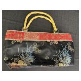 Chinese Print Bamboo Handle Purse