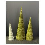 3 Green Fabric Cone Trees 12-23"