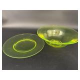 Uranium Glass Serving Bowl & Plate