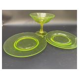 Uranium Glass Compote & Plates