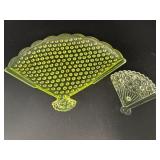 (2) Vaseline Hobnail Vanity Fan Trays