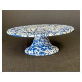 11" Blue & White Splatter Enamelware Cake Plate