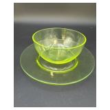 Uranium Glass Small Bowl & Plate
